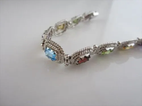 ESTATE 27CT MULTI COLOR EMERALD CUT 14K W GOLD BRACELET
