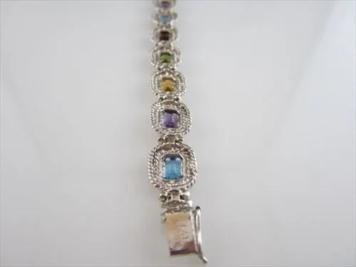 ESTATE 27CT MULTI COLOR EMERALD CUT 14K W GOLD BRACELET