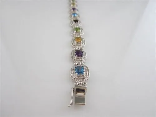 ESTATE 27CT MULTI COLOR EMERALD CUT 14K W GOLD BRACELET