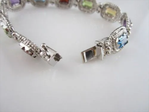 ESTATE 27CT MULTI COLOR EMERALD CUT 14K W GOLD BRACELET