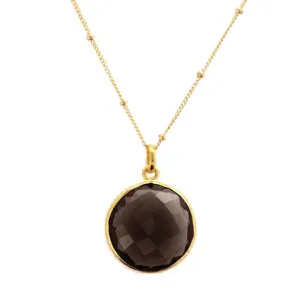 Faceted Round Smoky Quartz bezel station Necklace