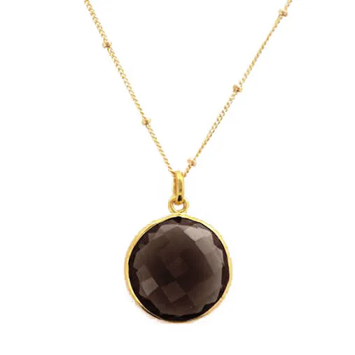 Faceted Round Smoky Quartz bezel station Necklace