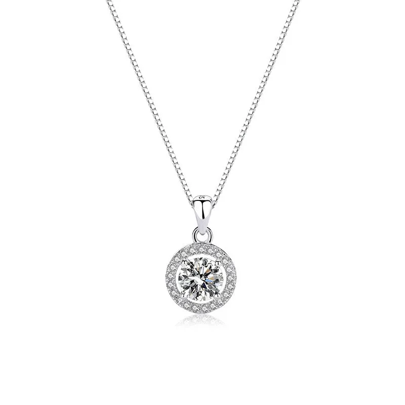 Fashion sterling silver geometric round necklace women's fashion versatile high-end pendant light luxury zircon clavicle chain