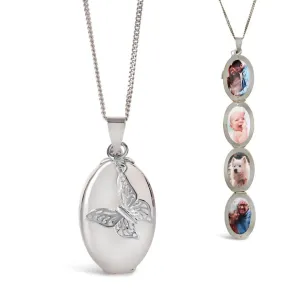 Four Photo Oval Butterfly Locket | White Gold