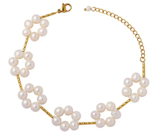 Freshwater Pearl Bracelet Flower Shape Titanium Steel Fashion Personality Bracelet For Women Trendy Jewelry