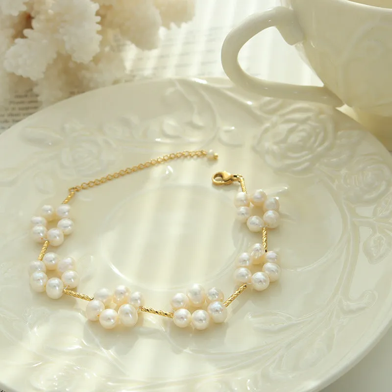 Freshwater Pearl Bracelet Flower Shape Titanium Steel Fashion Personality Bracelet For Women Trendy Jewelry