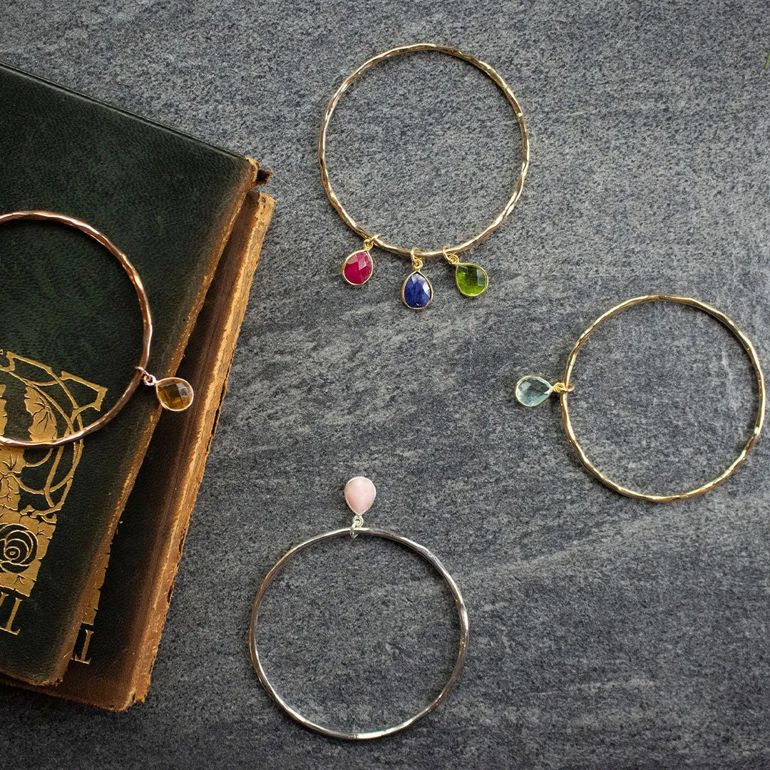 Garnet Charm Bangle | Gold - January