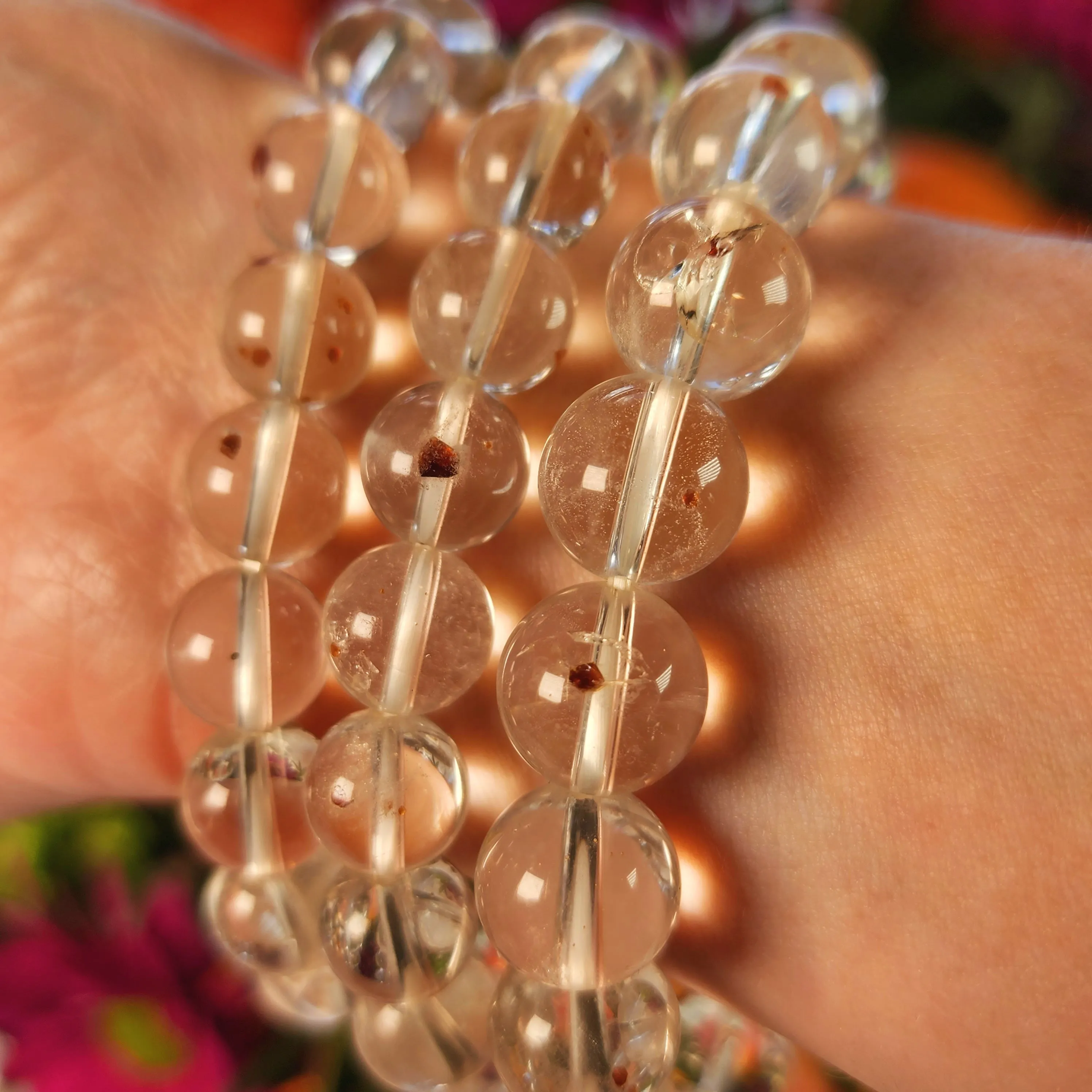 Garnet in Clear Quartz Bracelet for Manifesting Health, Grounding and Protection
