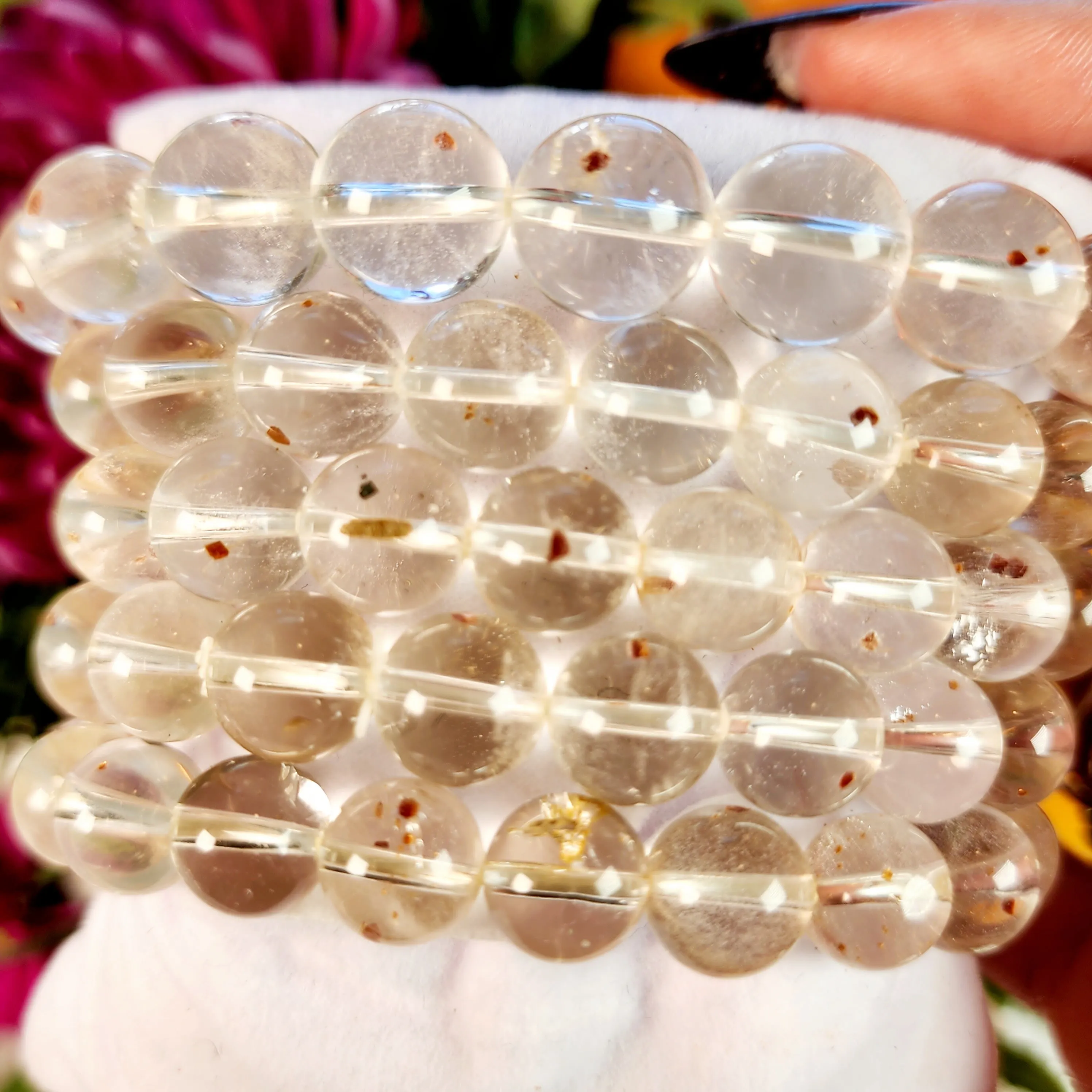Garnet in Clear Quartz Bracelet for Manifesting Health, Grounding and Protection