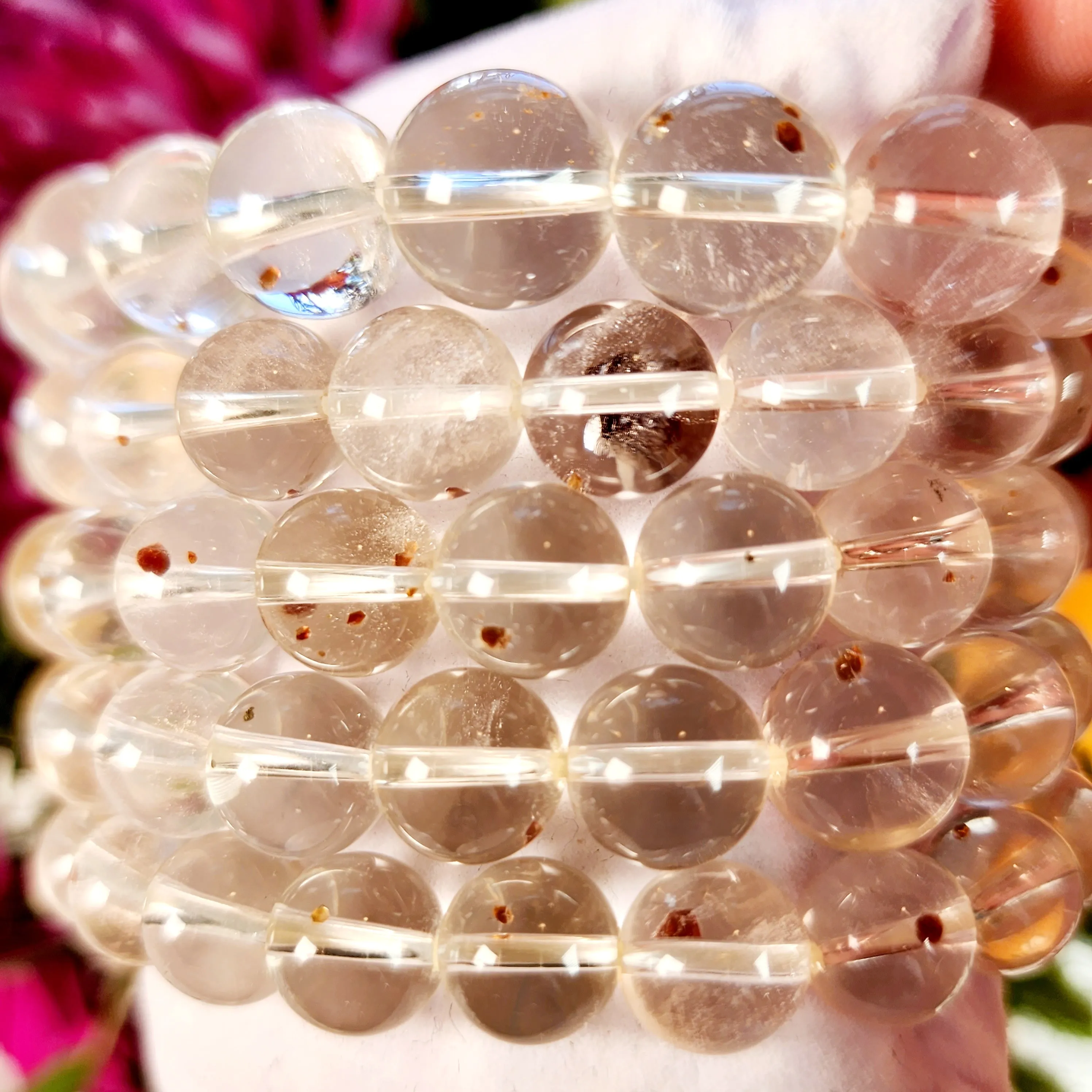 Garnet in Clear Quartz Bracelet for Manifesting Health, Grounding and Protection
