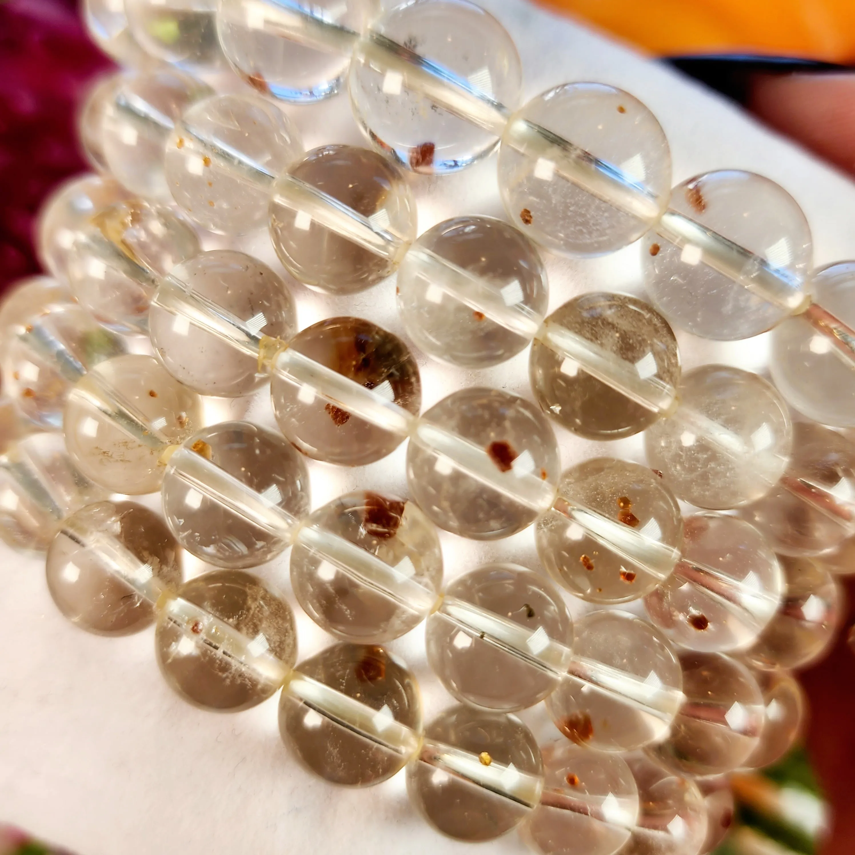Garnet in Clear Quartz Bracelet for Manifesting Health, Grounding and Protection