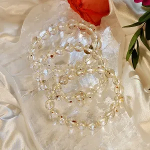 Garnet in Clear Quartz Bracelet for Manifesting Health, Grounding and Protection