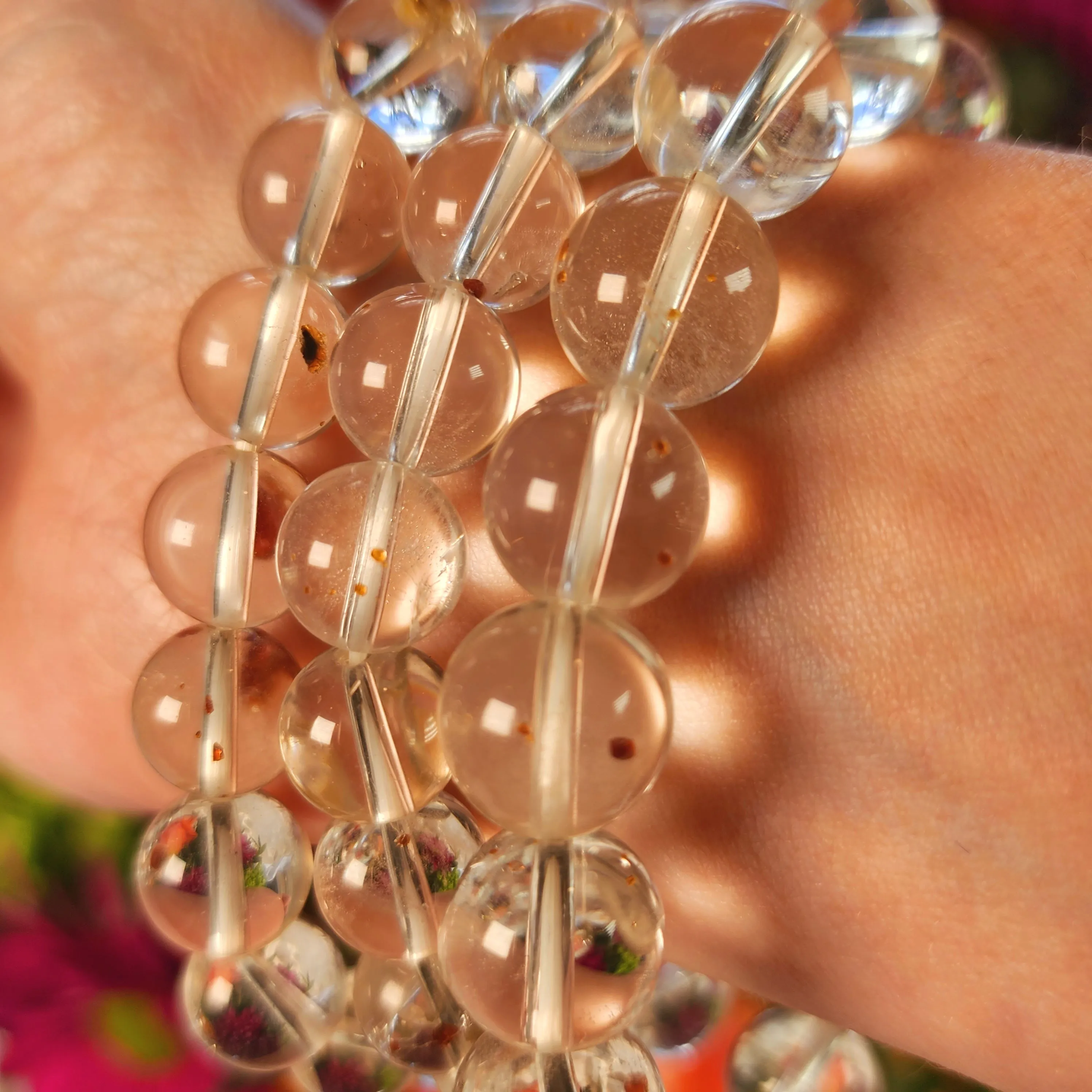 Garnet in Clear Quartz Bracelet for Manifesting Health, Grounding and Protection