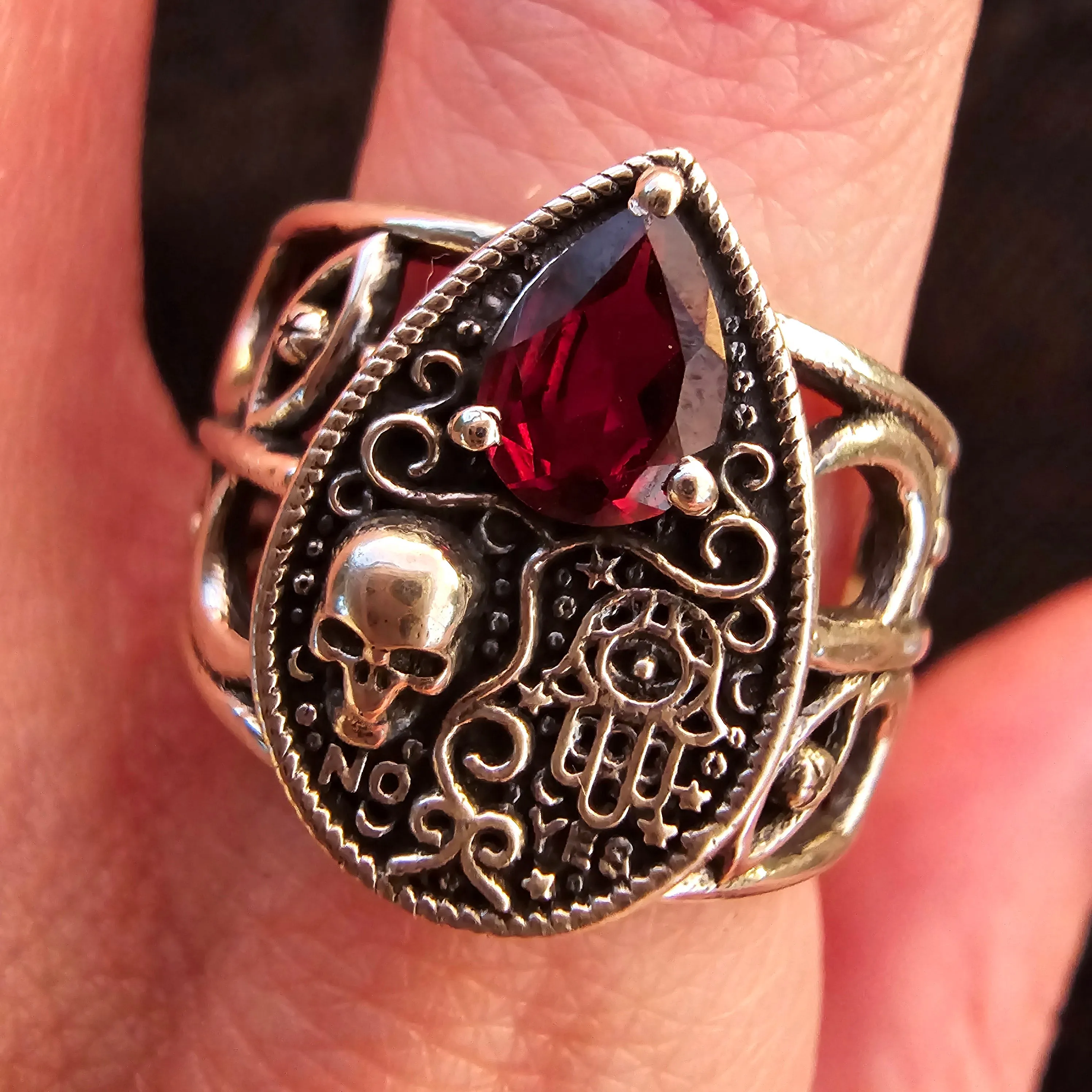 Garnet Ouija Adjustable Finger Cuff Ring .925 Silver for Health, Strength and Feminine Power