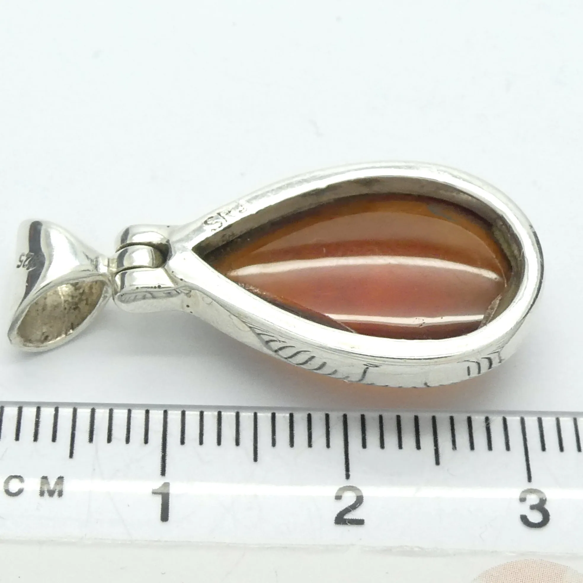 Garnet Pendant, Orange Hessonite, Teardrop Cabochon, 925 Silver g2
