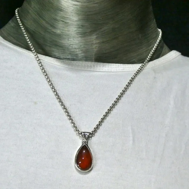 Garnet Pendant, Orange Hessonite, Teardrop Cabochon, 925 Silver g2