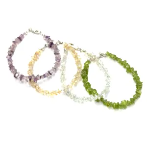 Gemstone chip beaded bracelets (Amethyst, Peridot, Clear Quartz, & Citrine)