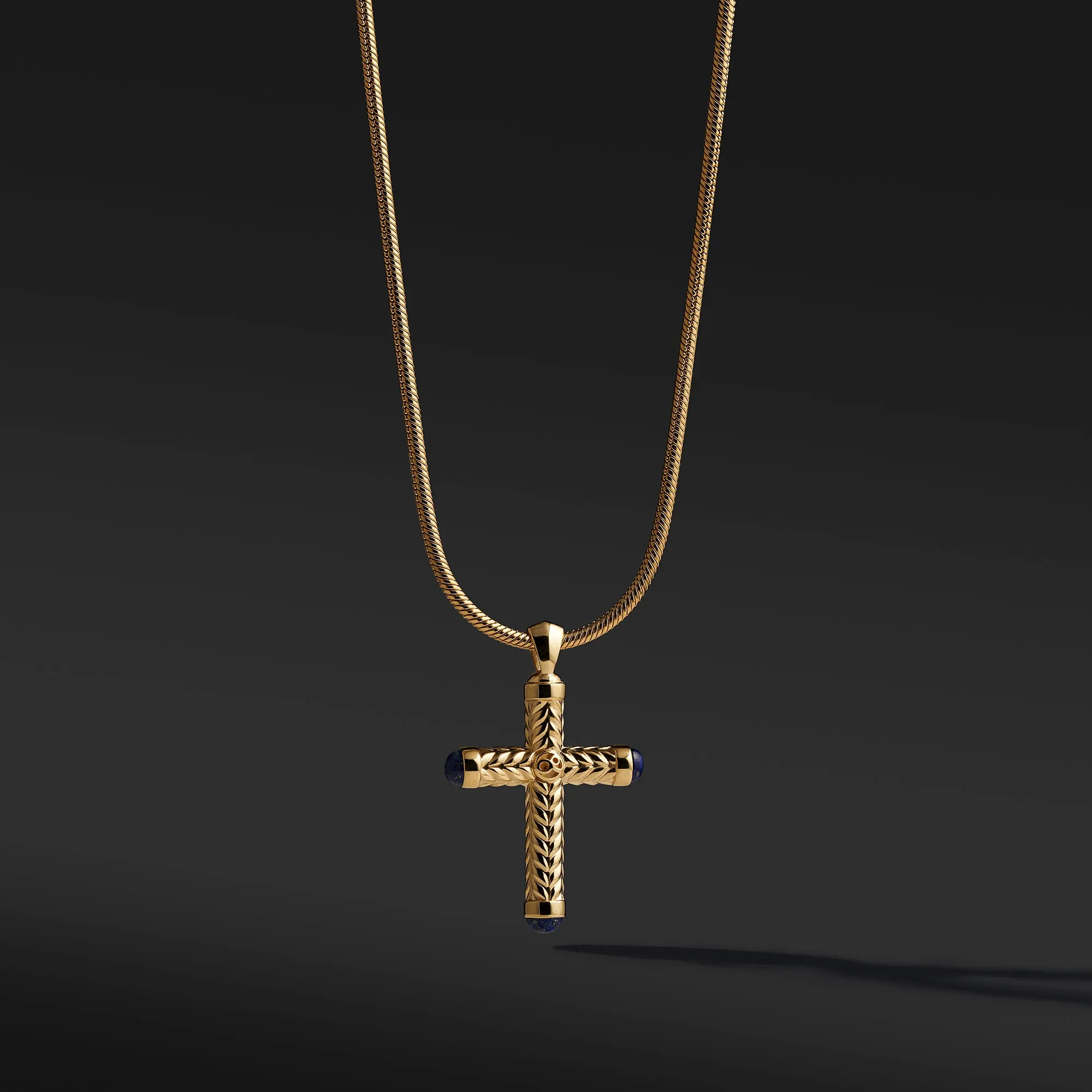Gold Cross Pendant With Lapis Lazuli