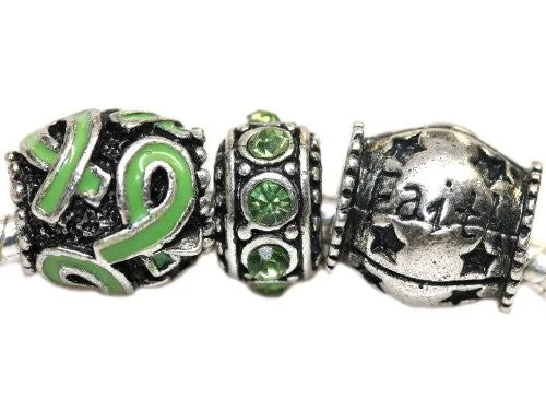 Green Awareness Theme Spacer Bead Charms For Snake Chain Charm Bracelet
