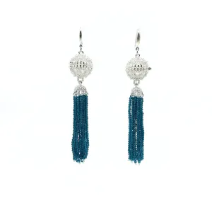 Herbal Locket Crystal Tassel Earrings - Peacock Blue Zirconia