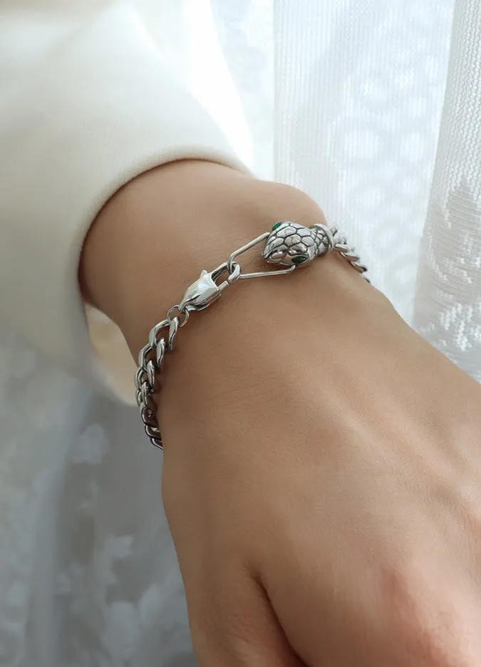 Hot Sale Good Price Stainless Steel Jewelry Couple Bracelet Zircon Bracelet Snake Head Green Eye Design Bracelets
