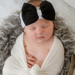 ilybean Black Bow White Headband Newborn Girl Nursery Headband With White Center