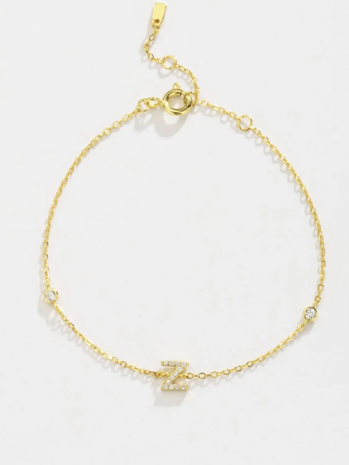 Initial Letter Bracelet, V To Z Zircon 925 Sterling Silver Bracelet