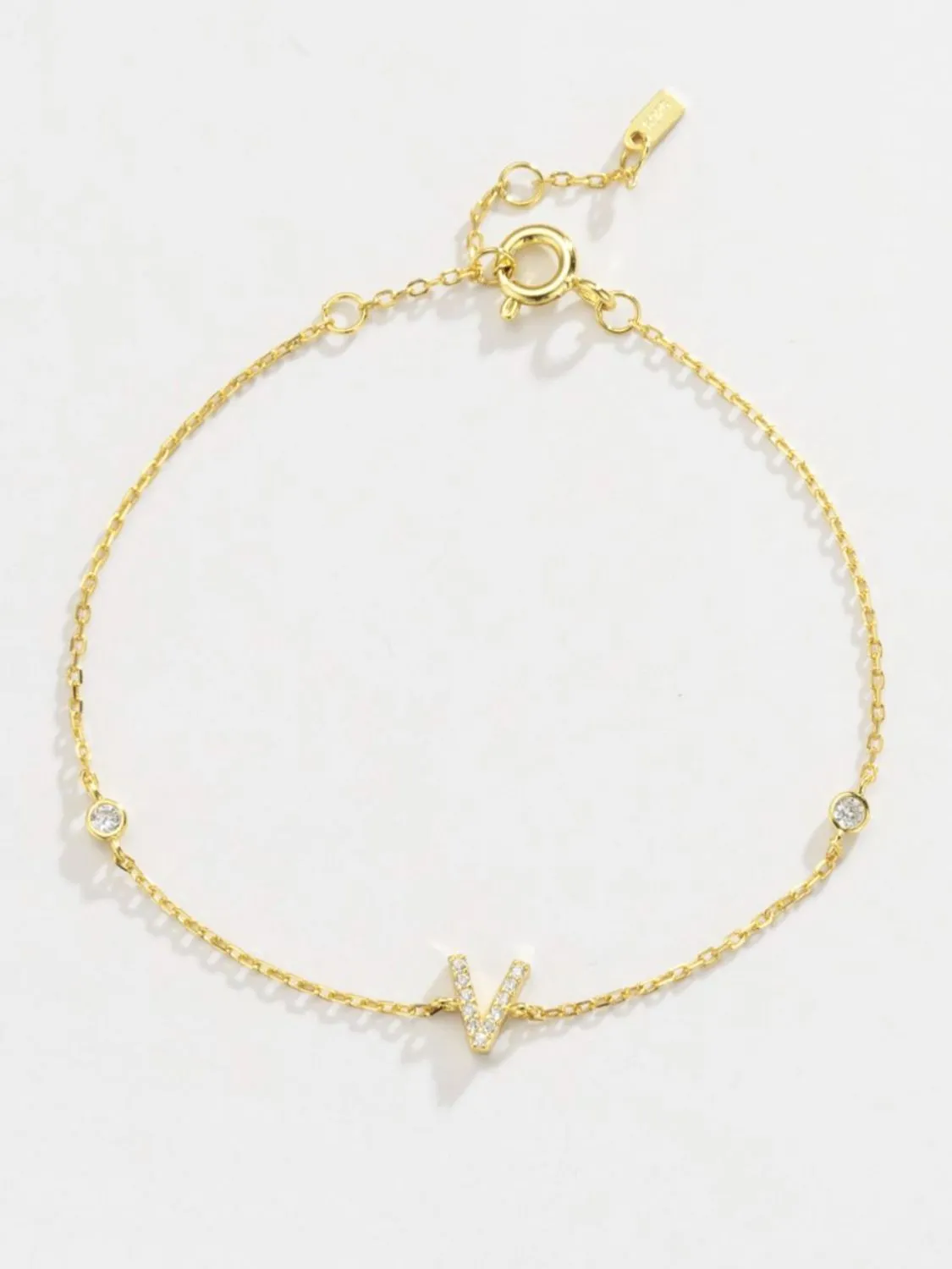 Initial Letter Bracelet, V To Z Zircon 925 Sterling Silver Bracelet