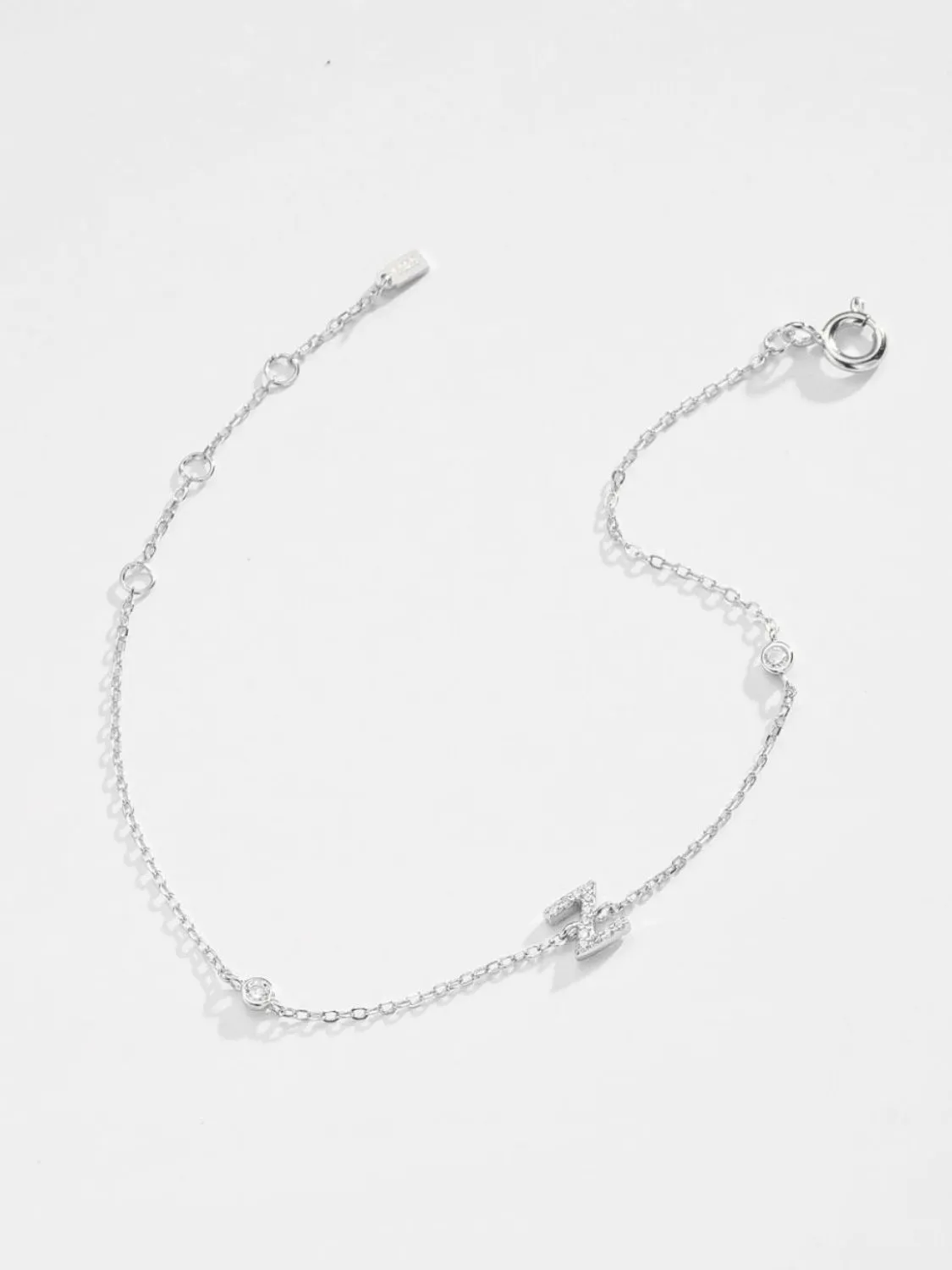 Initial Letter Bracelet, V To Z Zircon 925 Sterling Silver Bracelet