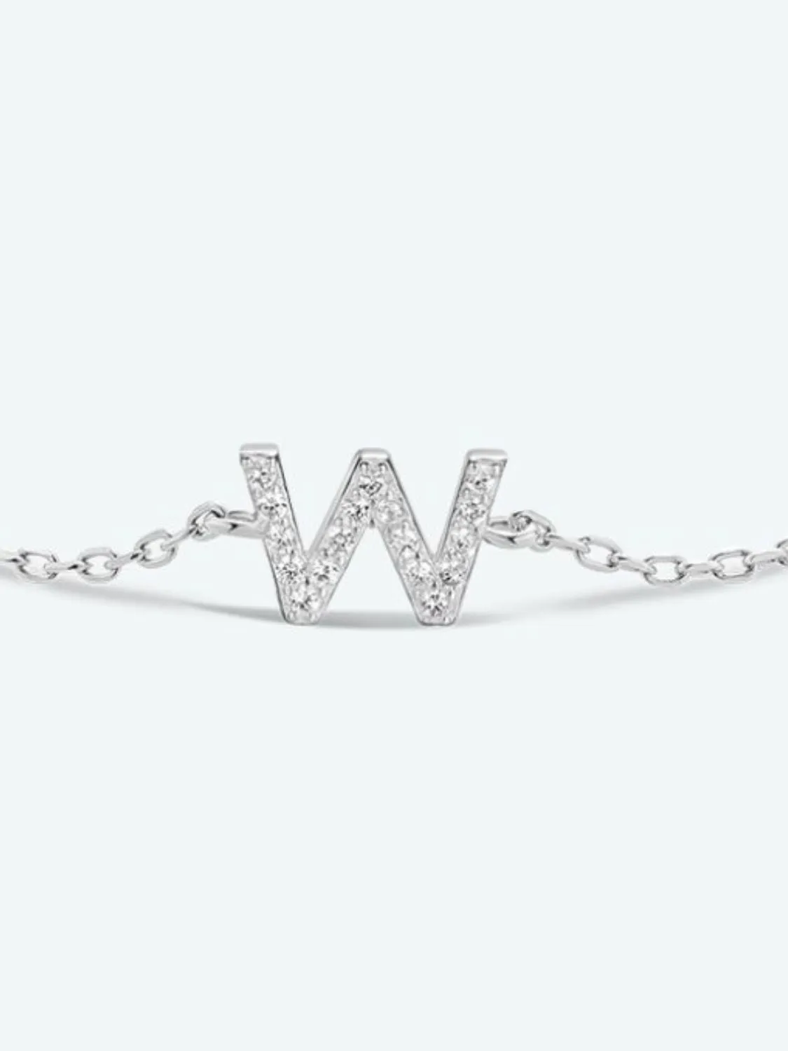 Initial Letter Bracelet, V To Z Zircon 925 Sterling Silver Bracelet