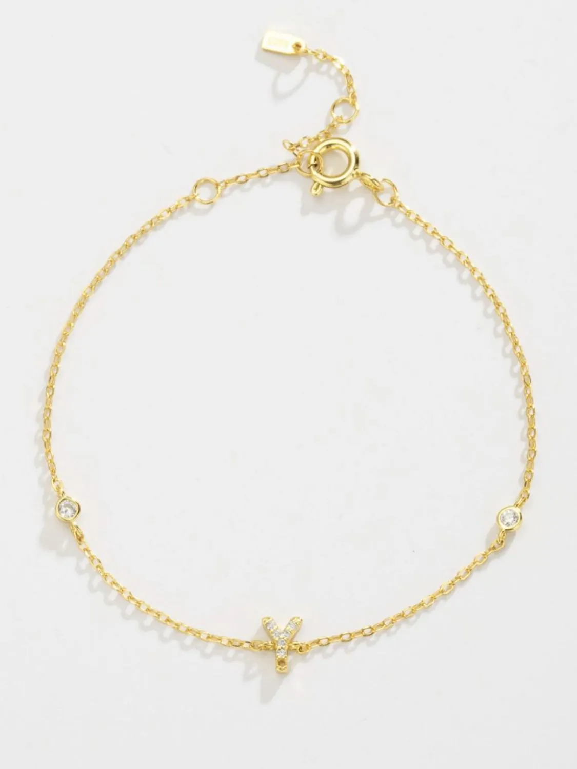 Initial Letter Bracelet, V To Z Zircon 925 Sterling Silver Bracelet