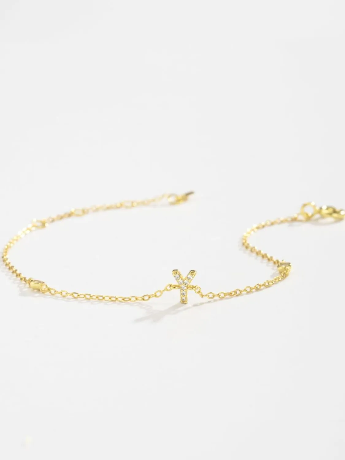 Initial Letter Bracelet, V To Z Zircon 925 Sterling Silver Bracelet
