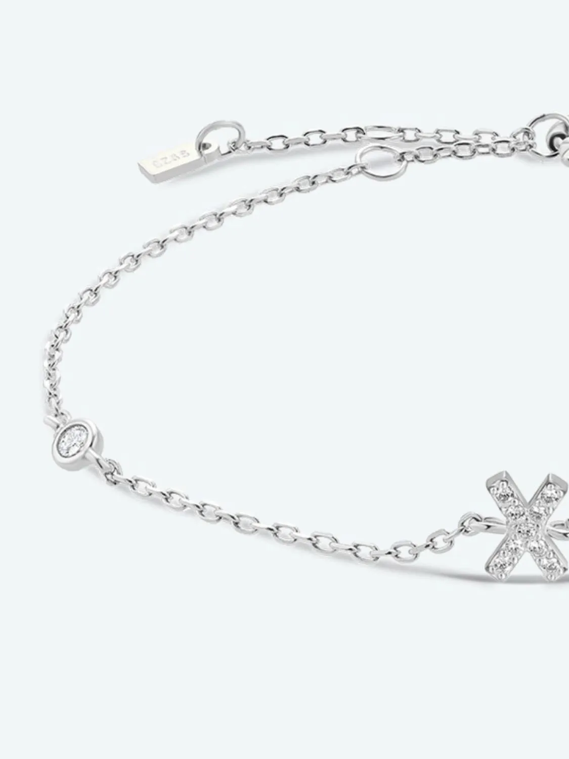 Initial Letter Bracelet, V To Z Zircon 925 Sterling Silver Bracelet
