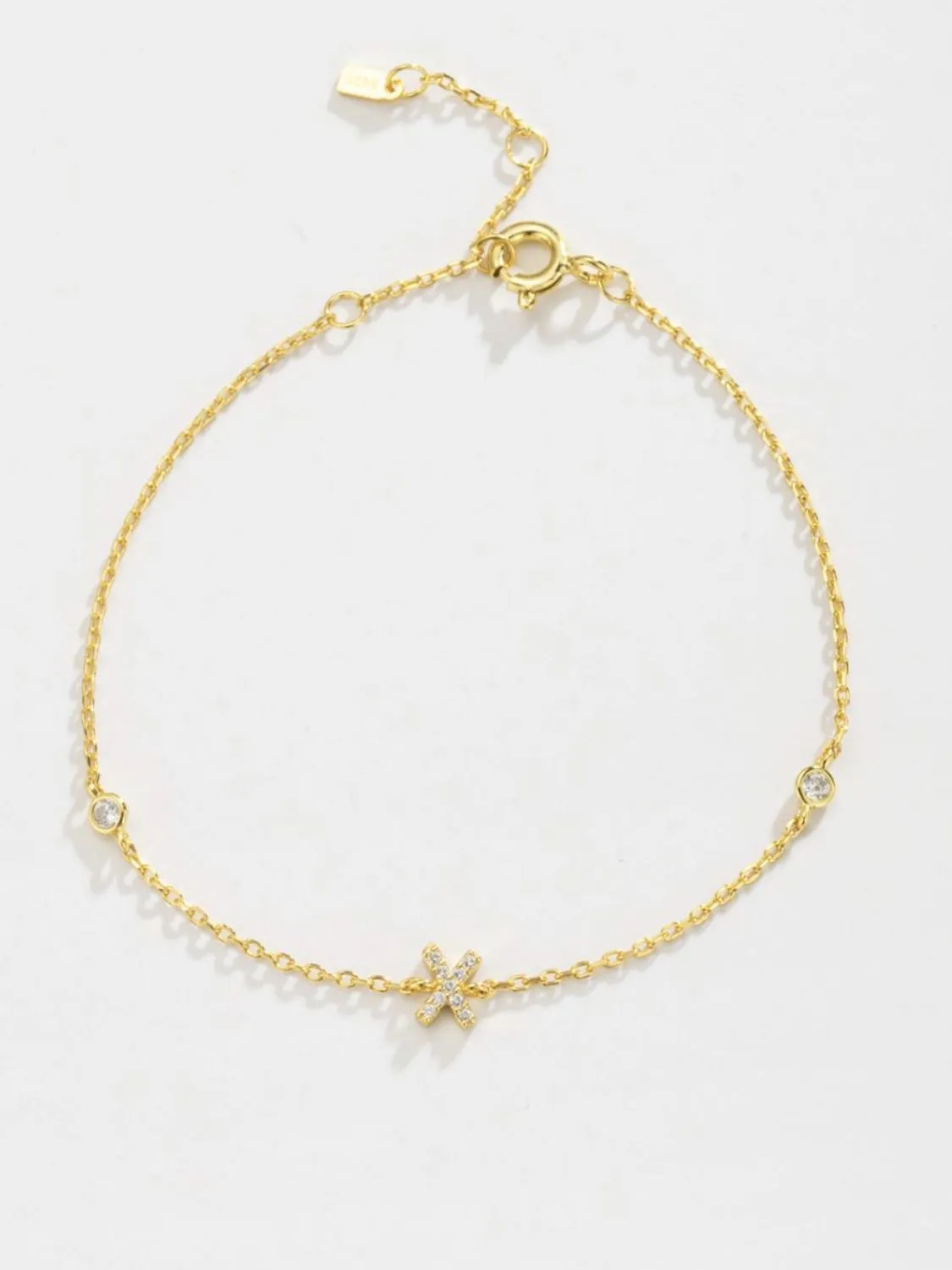 Initial Letter Bracelet, V To Z Zircon 925 Sterling Silver Bracelet