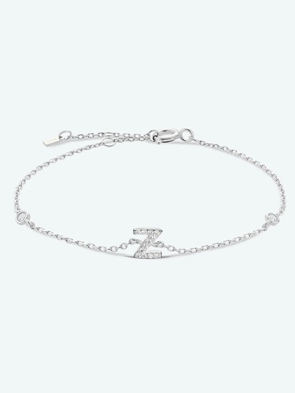 Initial Letter Bracelet, V To Z Zircon 925 Sterling Silver Bracelet