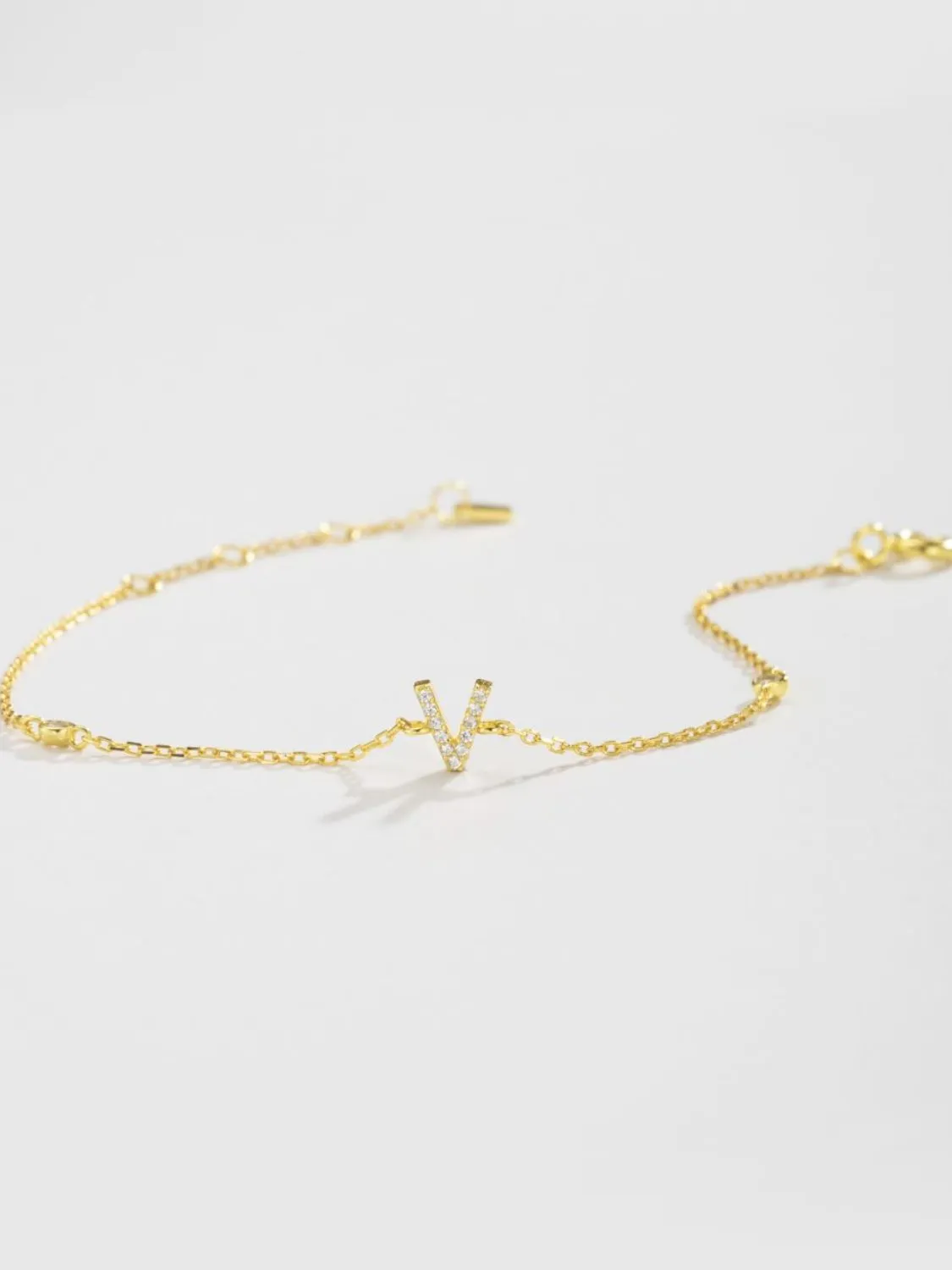 Initial Letter Bracelet, V To Z Zircon 925 Sterling Silver Bracelet