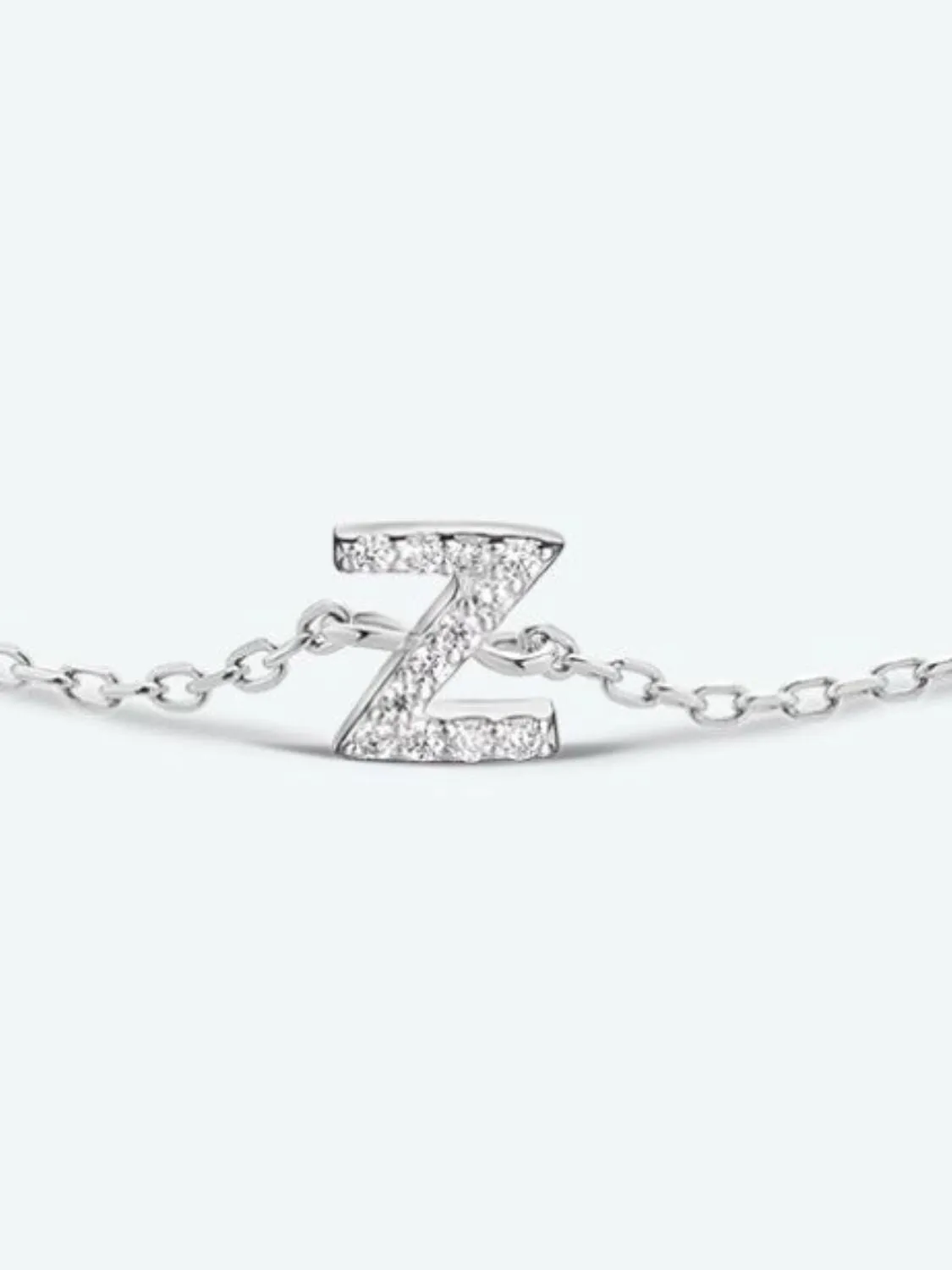 Initial Letter Bracelet, V To Z Zircon 925 Sterling Silver Bracelet