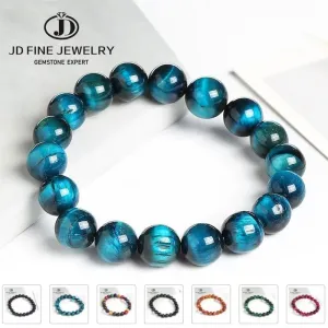 JD High Quality Blue Tiger Eye Buddha Bracelets Women Men Natural Stone Round Bead Stretch Yoga Meditation Bangles Jewelry Gift