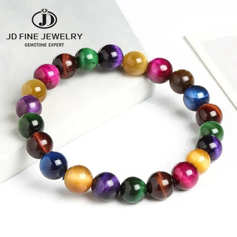 JD High Quality Blue Tiger Eye Buddha Bracelets Women Men Natural Stone Round Bead Stretch Yoga Meditation Bangles Jewelry Gift