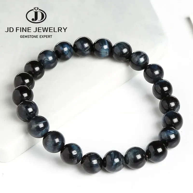 JD High Quality Blue Tiger Eye Buddha Bracelets Women Men Natural Stone Round Bead Stretch Yoga Meditation Bangles Jewelry Gift