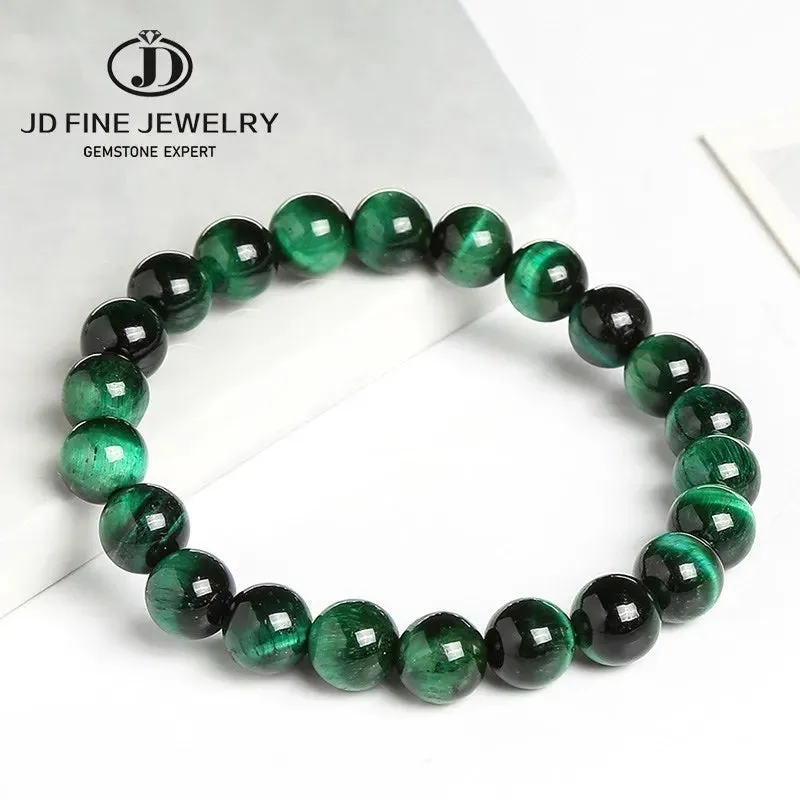 JD High Quality Blue Tiger Eye Buddha Bracelets Women Men Natural Stone Round Bead Stretch Yoga Meditation Bangles Jewelry Gift