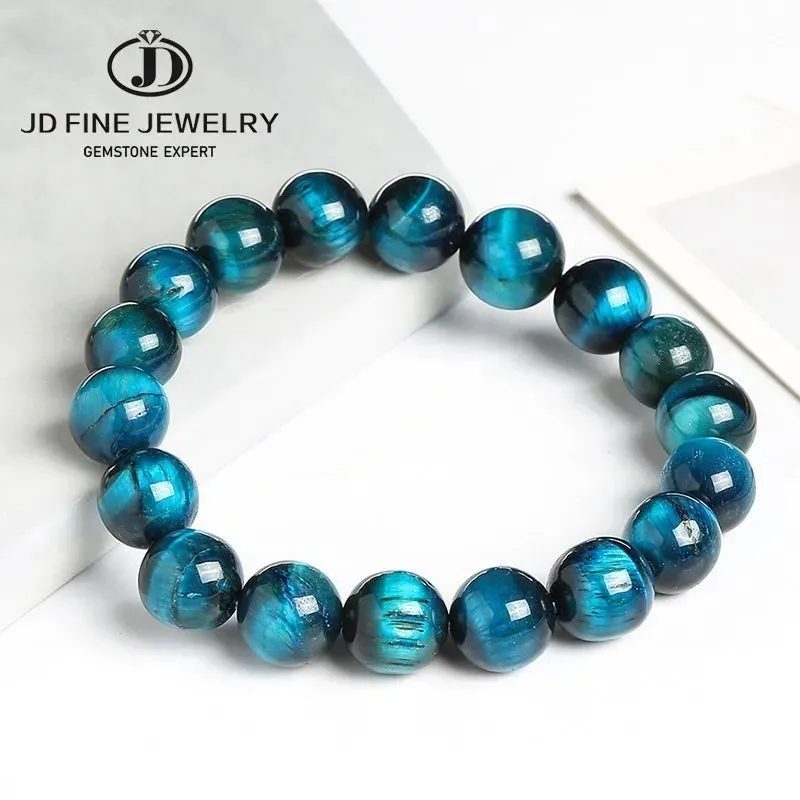 JD High Quality Blue Tiger Eye Buddha Bracelets Women Men Natural Stone Round Bead Stretch Yoga Meditation Bangles Jewelry Gift