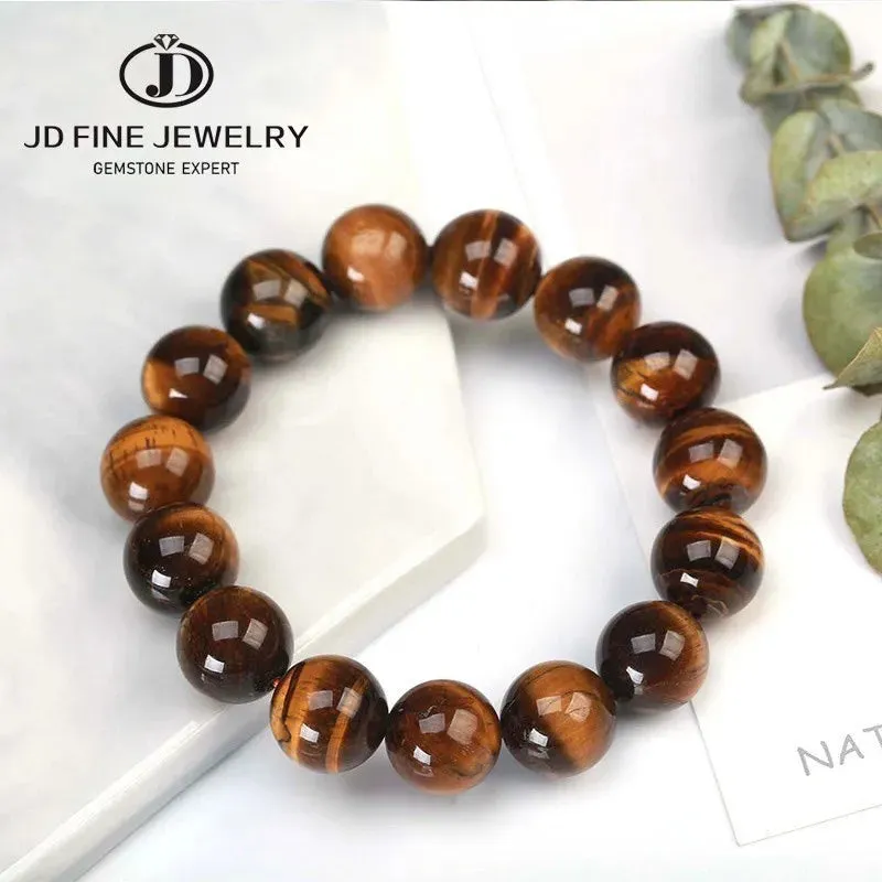 JD High Quality Blue Tiger Eye Buddha Bracelets Women Men Natural Stone Round Bead Stretch Yoga Meditation Bangles Jewelry Gift