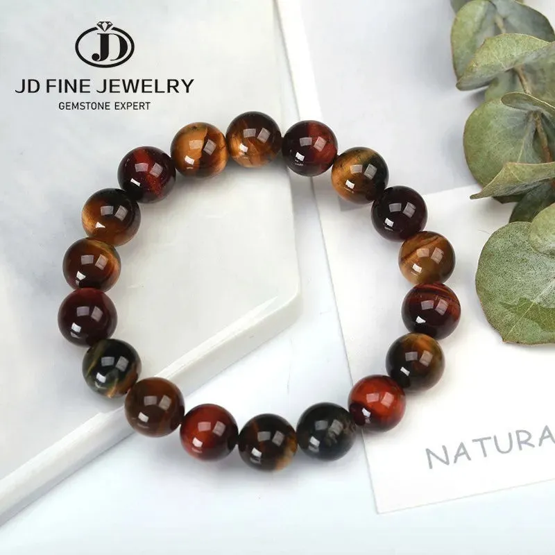 JD High Quality Blue Tiger Eye Buddha Bracelets Women Men Natural Stone Round Bead Stretch Yoga Meditation Bangles Jewelry Gift