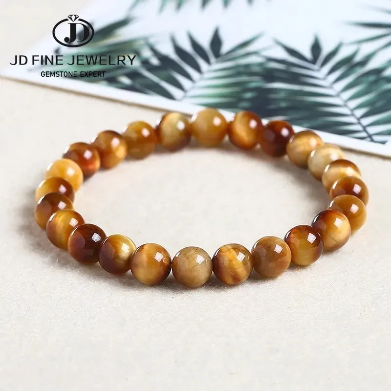 JD High Quality Blue Tiger Eye Buddha Bracelets Women Men Natural Stone Round Bead Stretch Yoga Meditation Bangles Jewelry Gift
