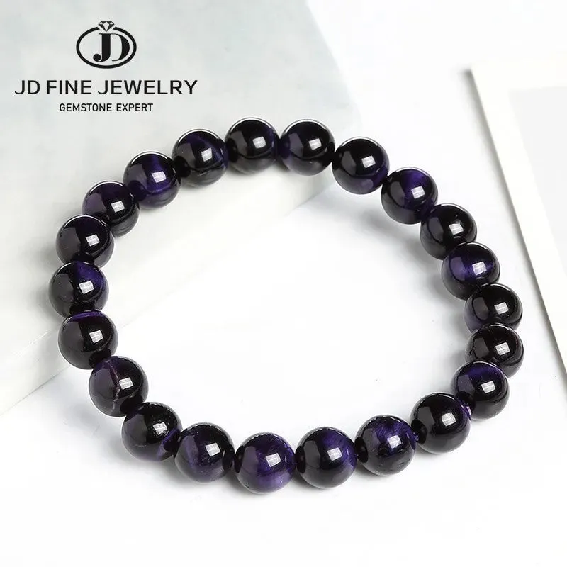 JD High Quality Blue Tiger Eye Buddha Bracelets Women Men Natural Stone Round Bead Stretch Yoga Meditation Bangles Jewelry Gift