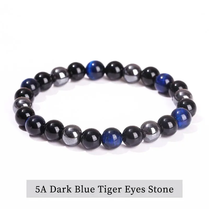 JD High Quality Blue Tiger Eye Buddha Bracelets Women Men Natural Stone Round Bead Stretch Yoga Meditation Bangles Jewelry Gift