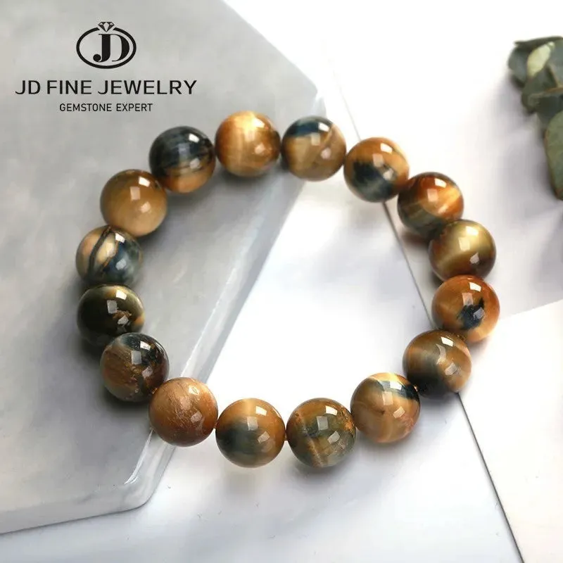 JD High Quality Blue Tiger Eye Buddha Bracelets Women Men Natural Stone Round Bead Stretch Yoga Meditation Bangles Jewelry Gift