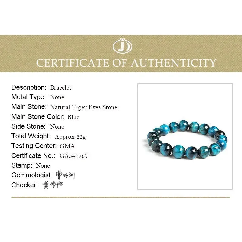 JD High Quality Blue Tiger Eye Buddha Bracelets Women Men Natural Stone Round Bead Stretch Yoga Meditation Bangles Jewelry Gift
