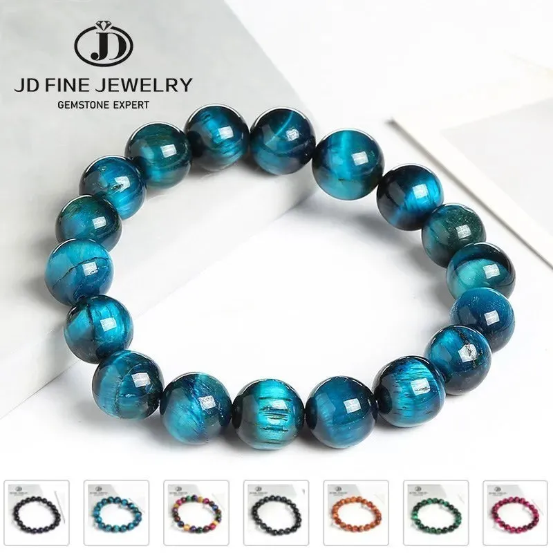 JD High Quality Blue Tiger Eye Buddha Bracelets Women Men Natural Stone Round Bead Stretch Yoga Meditation Bangles Jewelry Gift